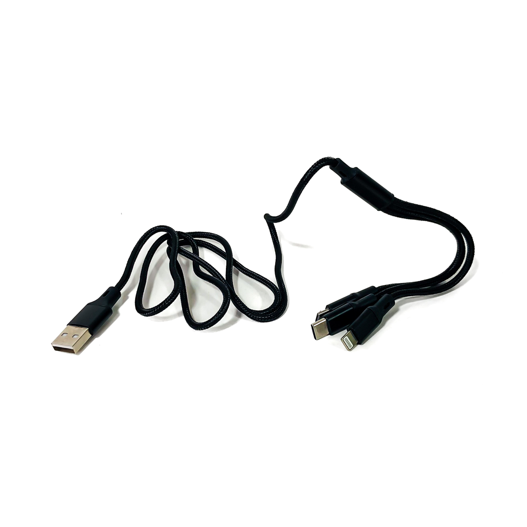 KB-CA3EN1B - CABLE CARGADOR 3 EN 1 DE 1.20 METROS:USB A MICRO USB, LIGHTING, TIPO C