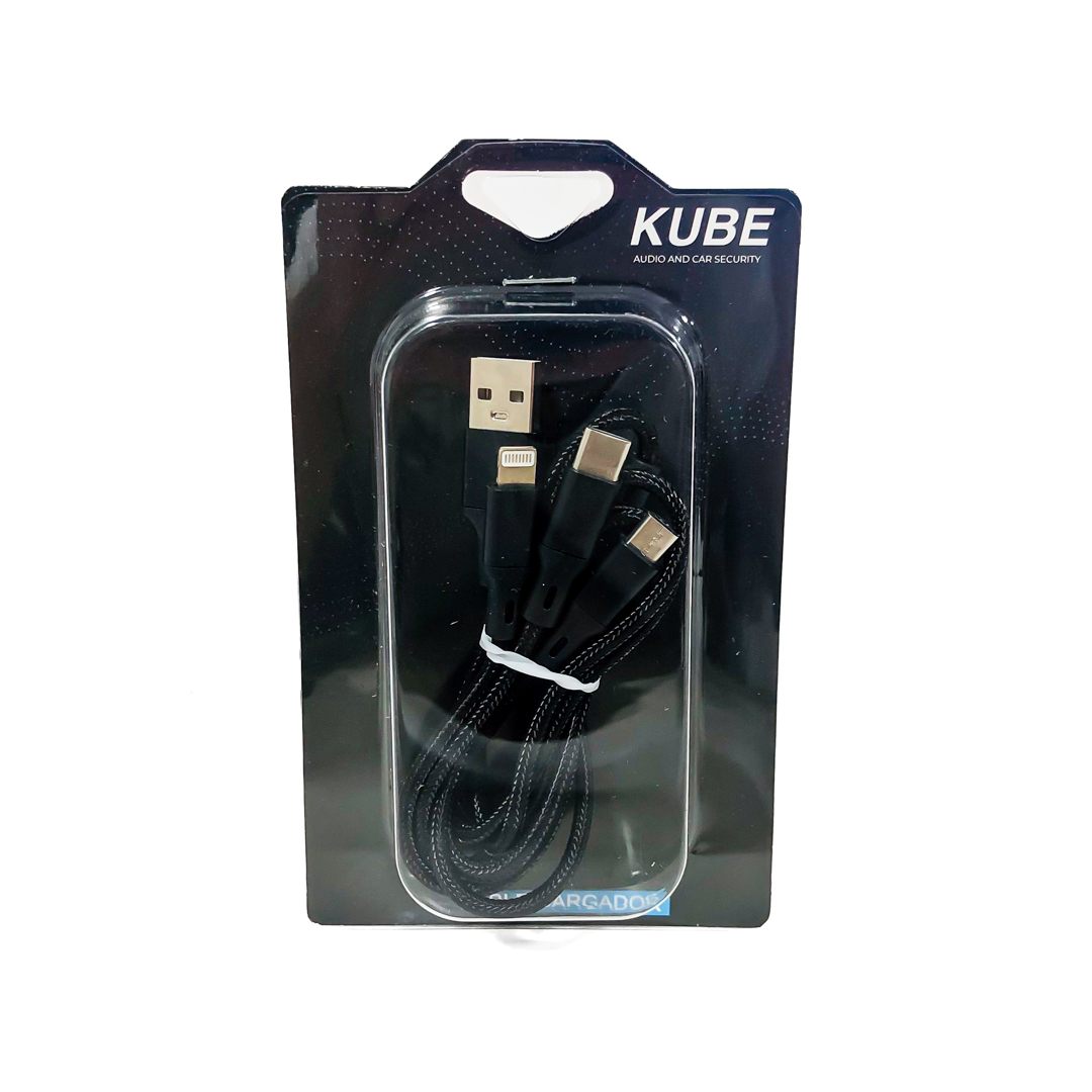 KB-CA3EN1B - CABLE CARGADOR 3 EN 1 DE 1.20 METROS:USB A MICRO USB, LIGHTING, TIPO C